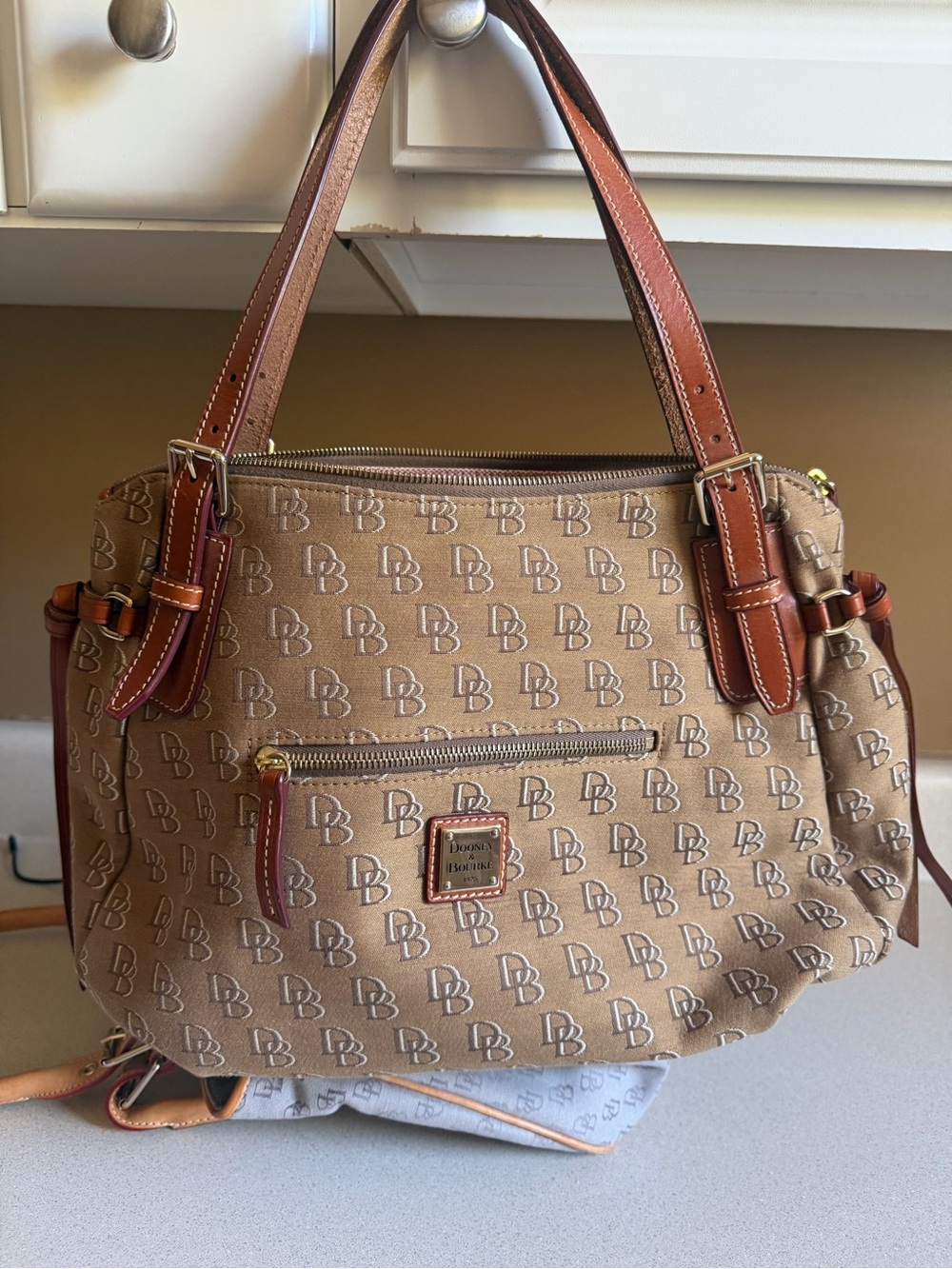 Vintage Dooney & Bourke Tan/Brown Signature Logo Shoulder Bag